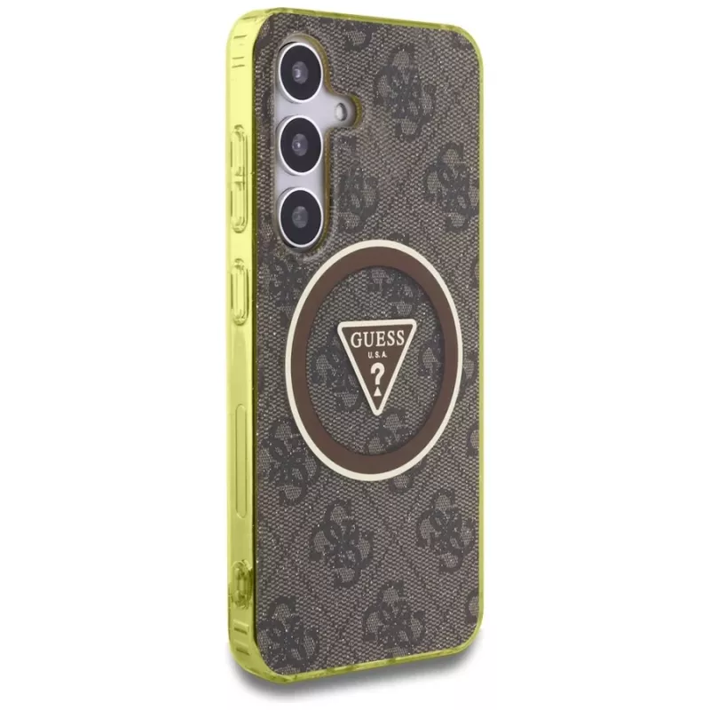 Guess puzdro 4G Glitter Triangle Buttons MagSafe pre Samsung Galaxy S25 (hnedá)