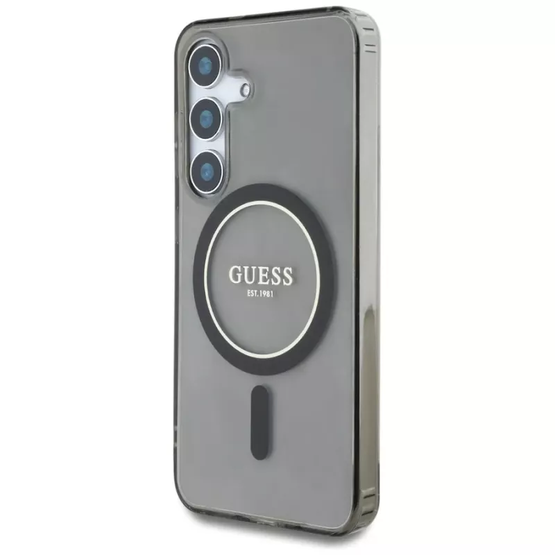 Guess puzdro Glitter Circle Classic Logo MagSafe pre Samsung Galaxy S25 čierna