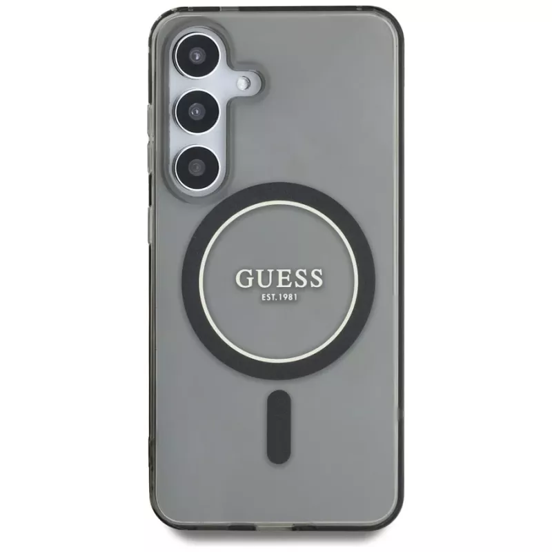 Guess puzdro Glitter Circle Classic Logo MagSafe pre Samsung Galaxy S25 čierna