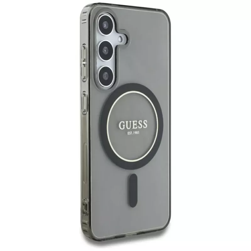 Guess puzdro Glitter Circle Classic Logo MagSafe pre Samsung Galaxy S25 čierna