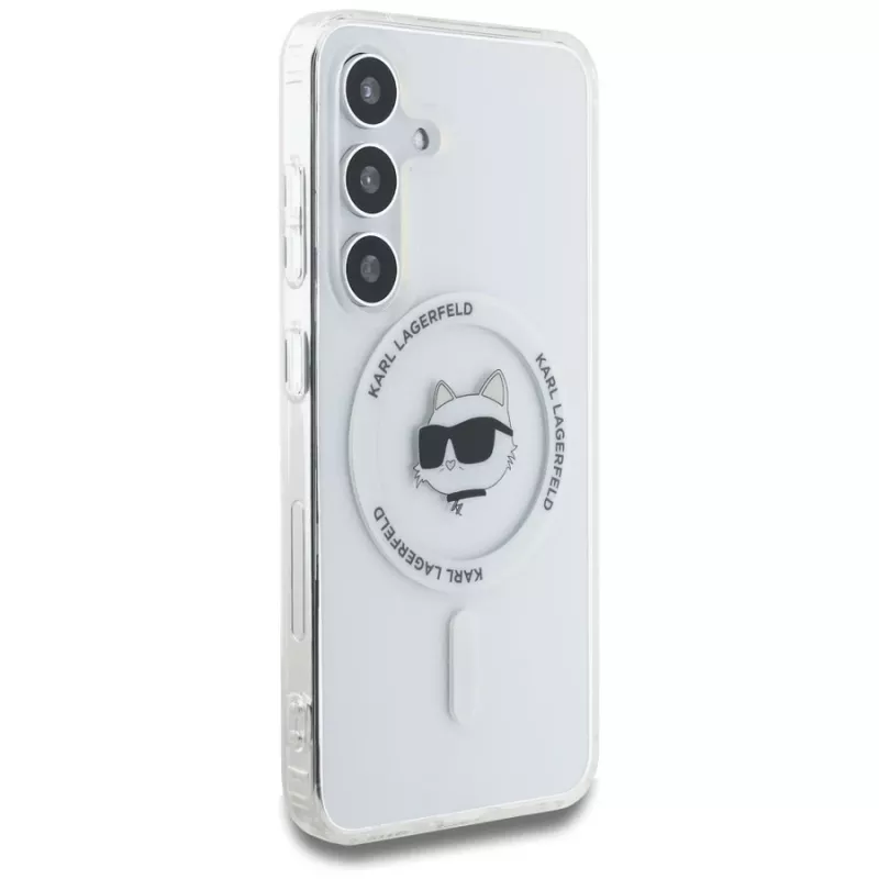 Karl Lagerfeld puzdro Button Choupette Head Printed Logo MagSafe pre Samsung Galaxy S25 biela