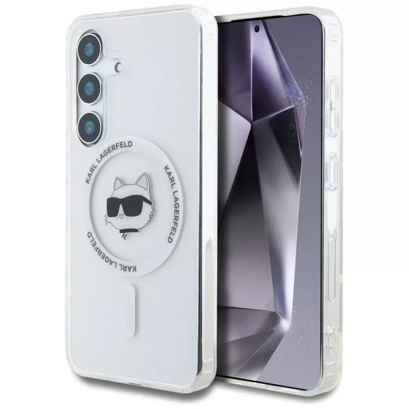 Karl Lagerfeld puzdro Button Choupette Head Printed Logo MagSafe pre Samsung Galaxy S25 biela