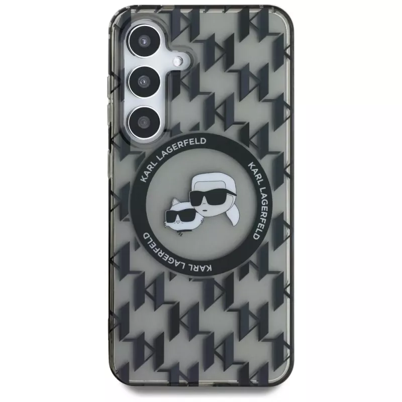 Karl Lagerfeld puzdro Button Karl & Choupette Heads On KL Pattern MagSafe pre Samsung Galaxy S25 čierna