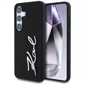 KARL LAGERFELD silikónové puzdro Metal Signature Logo pre Samsung Galaxy S25, čierna