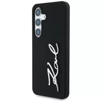 KARL LAGERFELD silikónové puzdro Metal Signature Logo pre Samsung Galaxy S25, čierna