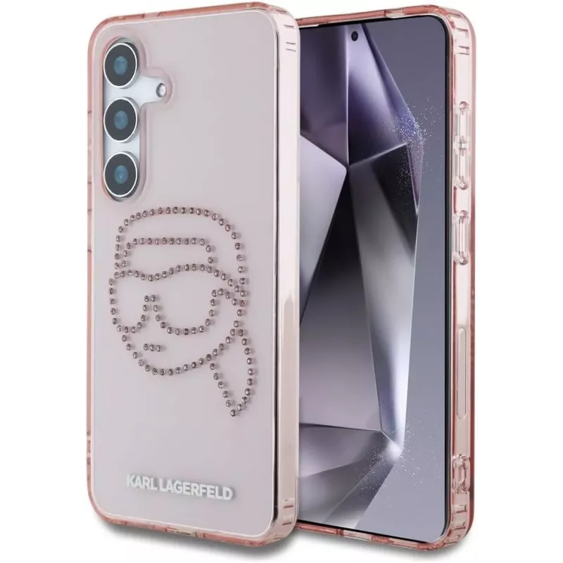 Karl Lagerfeld Rhinestones Karl Head Logo puzdro pre Samsung Galaxy S25 (ružová)