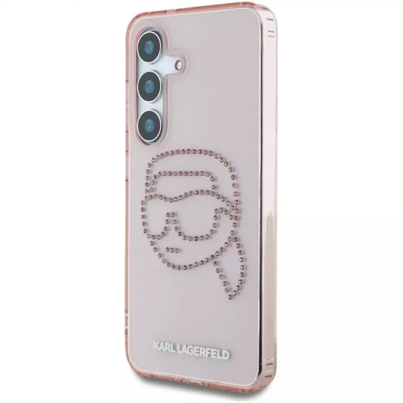 Karl Lagerfeld Rhinestones Karl Head Logo puzdro pre Samsung Galaxy S25 (ružová)