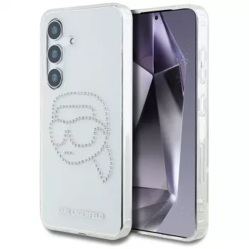 Karl Lagerfeld Rhinestones Karl Head Logo puzdro pre Samsung Galaxy S25 (transparentné)