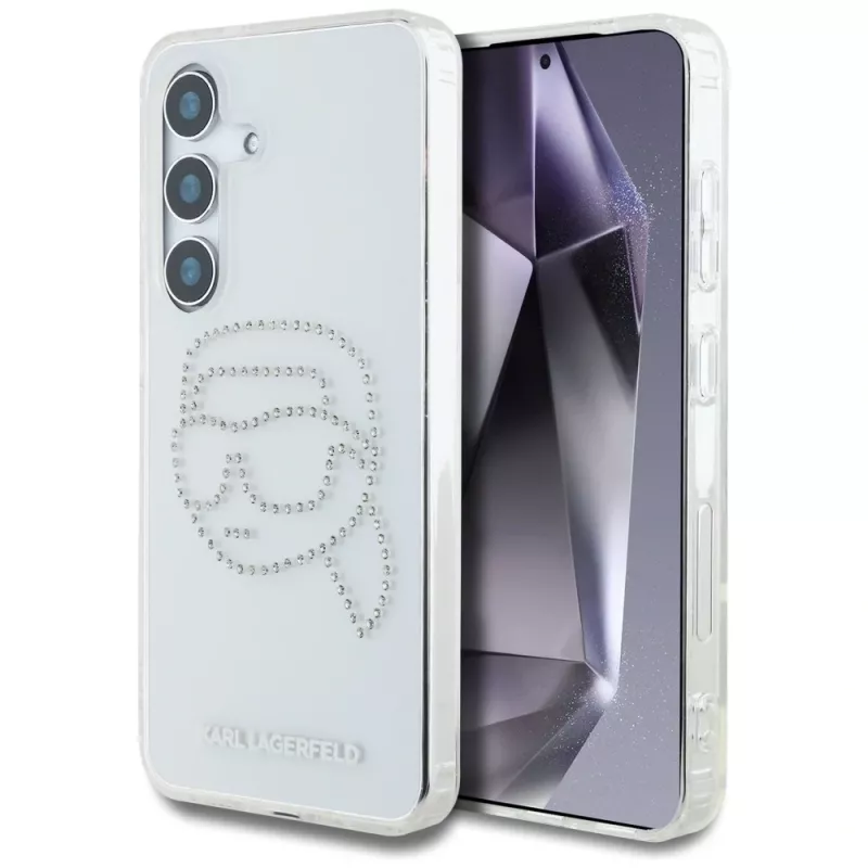 Karl Lagerfeld Rhinestones Karl Head Logo puzdro pre Samsung Galaxy S25 (transparentné)