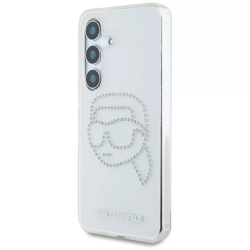 Karl Lagerfeld Rhinestones Karl Head Logo puzdro pre Samsung Galaxy S25 (transparentné)