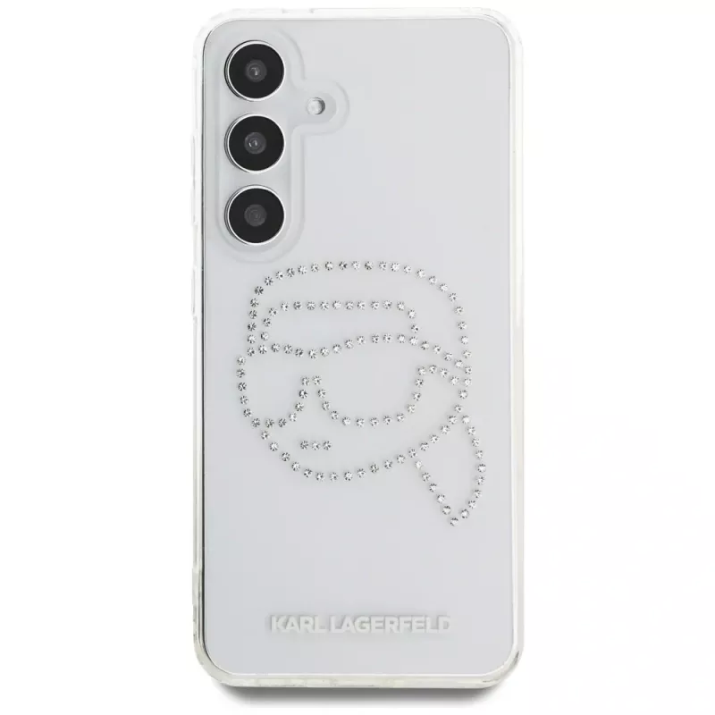Karl Lagerfeld Rhinestones Karl Head Logo puzdro pre Samsung Galaxy S25 (transparentné)