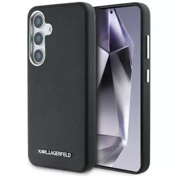 Karl Lagerfeld Saffiano FullWrapped Elongated Metal Logo MagSafe puzdro pre Samsung Galaxy S25, čierna