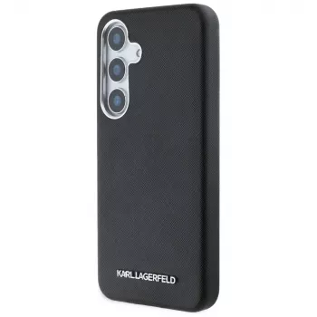 Karl Lagerfeld Saffiano FullWrapped Elongated Metal Logo MagSafe puzdro pre Samsung Galaxy S25, čierna