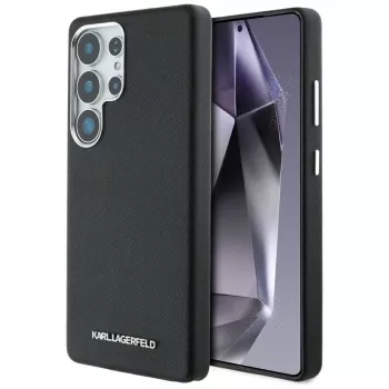 Karl Lagerfeld Saffiano Full-Wrapped Elongated Metal Logo MagSafe puzdro pre Samsung Galaxy S25 Ultra, čierna