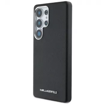 Karl Lagerfeld Saffiano Full-Wrapped Elongated Metal Logo MagSafe puzdro pre Samsung Galaxy S25 Ultra, čierna