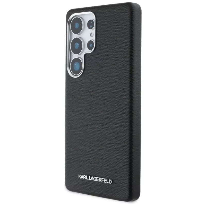 Karl Lagerfeld Saffiano Full-Wrapped Elongated Metal Logo MagSafe puzdro pre Samsung Galaxy S25 Ultra, čierna