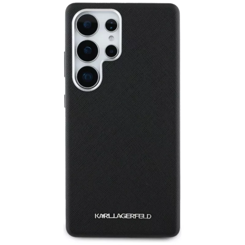 Karl Lagerfeld Saffiano Full-Wrapped Elongated Metal Logo MagSafe puzdro pre Samsung Galaxy S25 Ultra, čierna