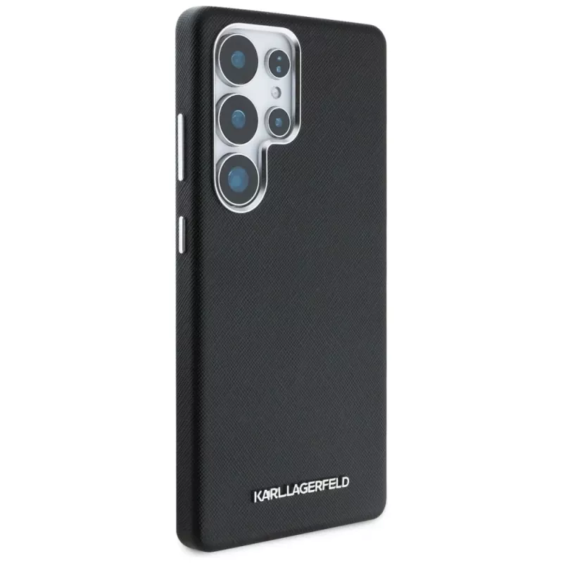 Karl Lagerfeld Saffiano Full-Wrapped Elongated Metal Logo MagSafe puzdro pre Samsung Galaxy S25 Ultra, čierna