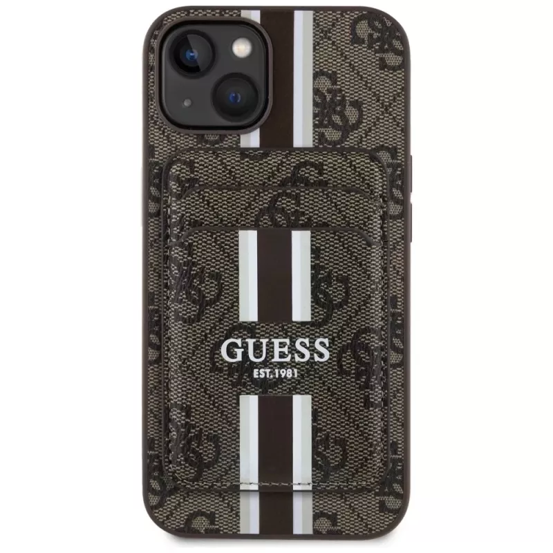 Guess 4G Stripes Wallet puzdro s Magsafe pre iPhone 15 hnedá