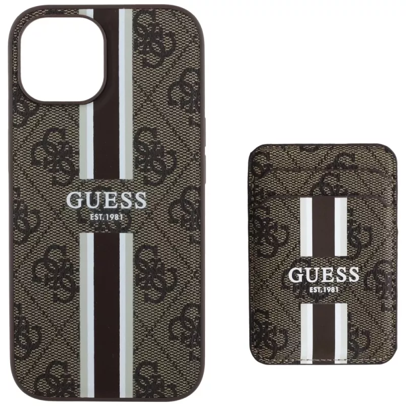 Guess 4G Stripes Wallet puzdro s Magsafe pre iPhone 15 hnedá