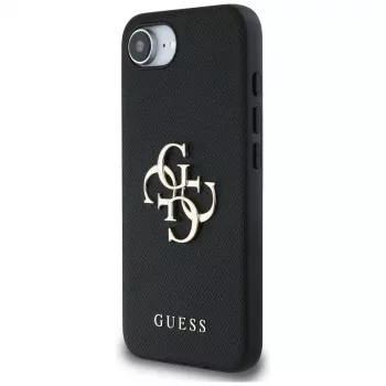 Guess Grained Big 4G Logo Small Classic Logo puzdro na telefón pre iPhone 16e (čierna)