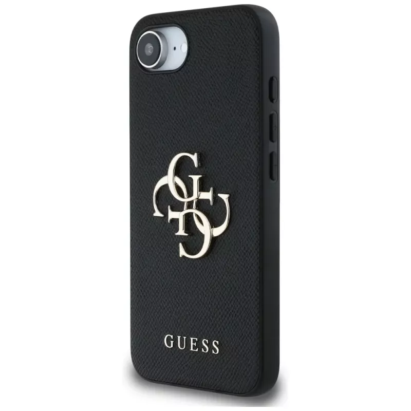 Guess Grained Big 4G Logo Small Classic Logo puzdro na telefón pre iPhone 16e (čierna)