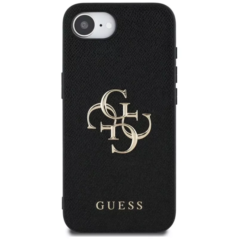 Guess Grained Big 4G Logo Small Classic Logo puzdro na telefón pre iPhone 16e (čierna)