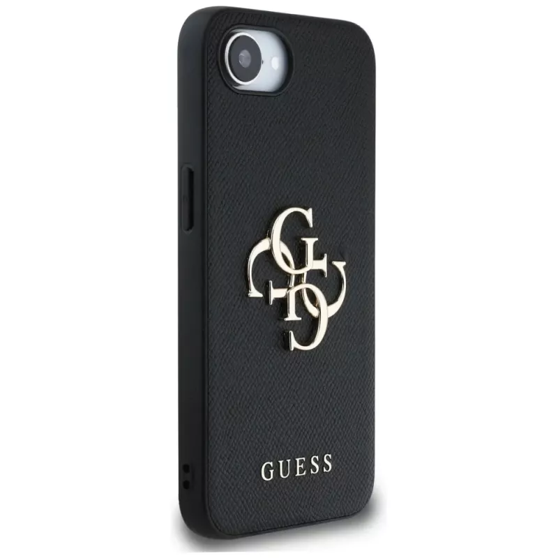 Guess Grained Big 4G Logo Small Classic Logo puzdro na telefón pre iPhone 16e (čierna)