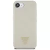 Guess Grained Hot Stamp Peony Triangle Logo MagSafe puzdro pre iPhone 16e (béžová)