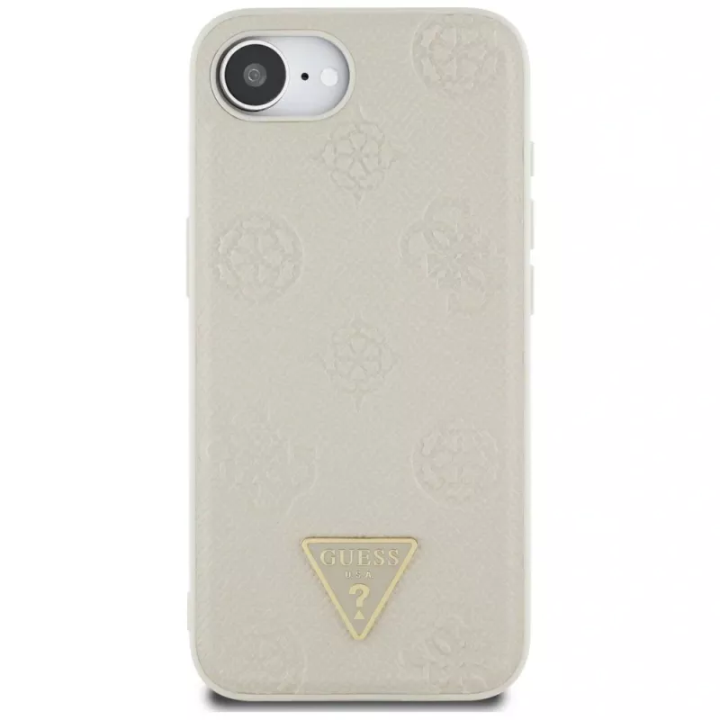 Guess Grained Hot Stamp Peony Triangle Logo MagSafe puzdro pre iPhone 16e (béžová)