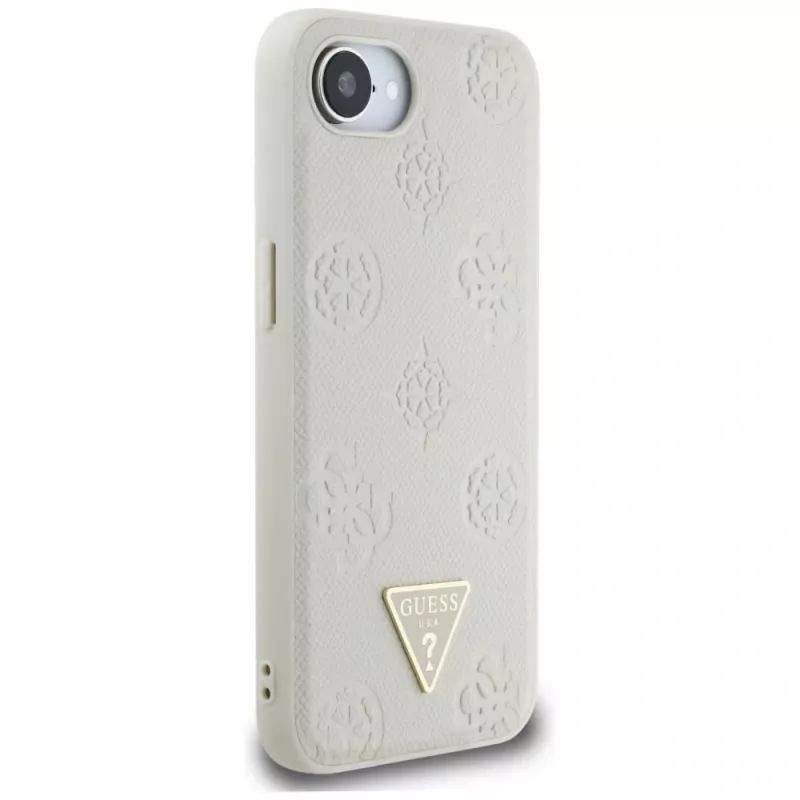 Guess Grained Hot Stamp Peony Triangle Logo MagSafe puzdro pre iPhone 16e (béžová)