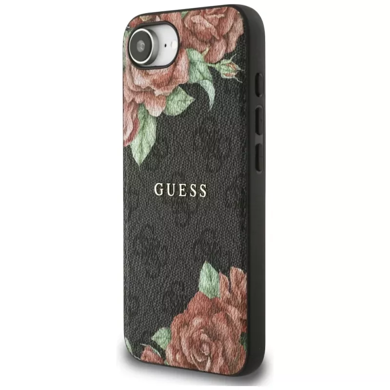 Guess 4G Flowers Print MagSafe puzdro pre iPhone 16e / 17e čierna