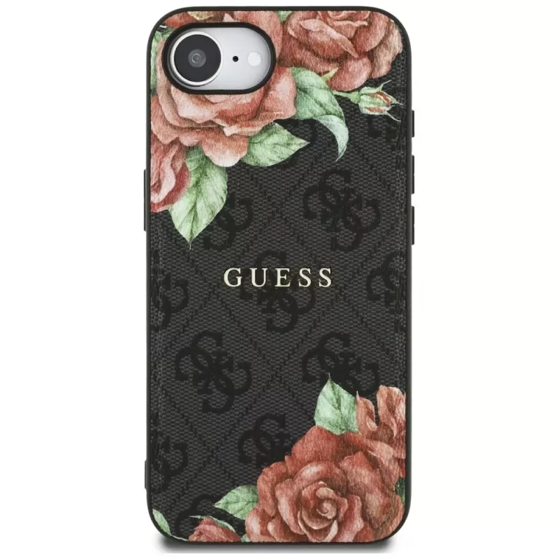 Guess 4G Flowers Print MagSafe puzdro pre iPhone 16e / 17e čierna