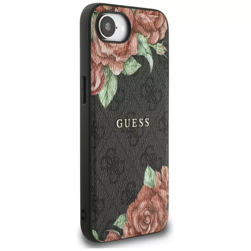 Guess 4G Flowers Print MagSafe puzdro pre iPhone 16e / 17e čierna