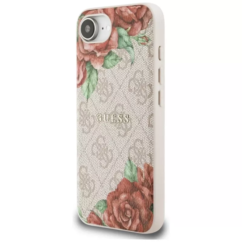 Guess 4G Flowers Print MagSafe puzdro pre iPhone 16e / 17e ružová