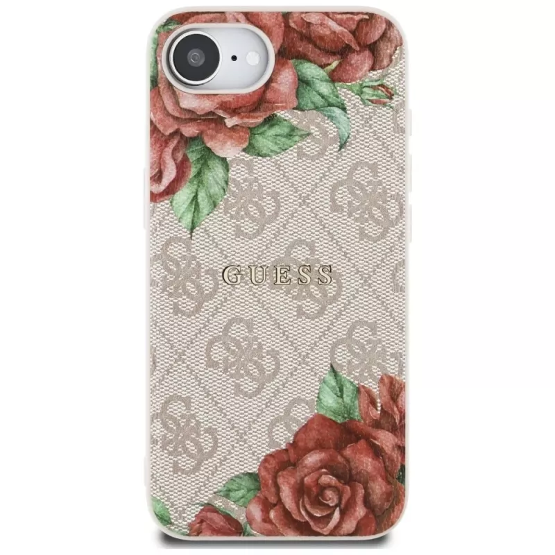 Guess 4G Flowers Print MagSafe puzdro pre iPhone 16e / 17e ružová