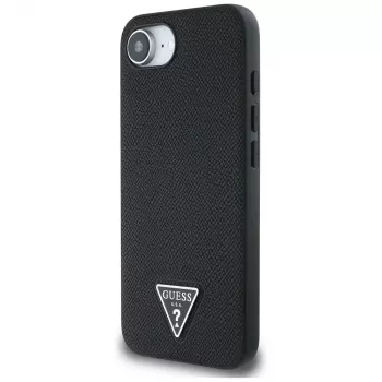 Guess Grained Triangle MagSafe puzdro pre iPhone 16e (čierna)