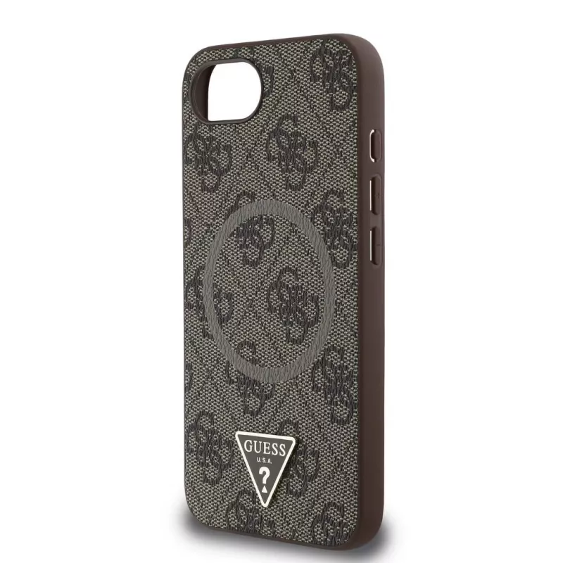 Guess 4G Ring Triangle Logo MagSafe puzdro pre iPhone 16e (hnedá)