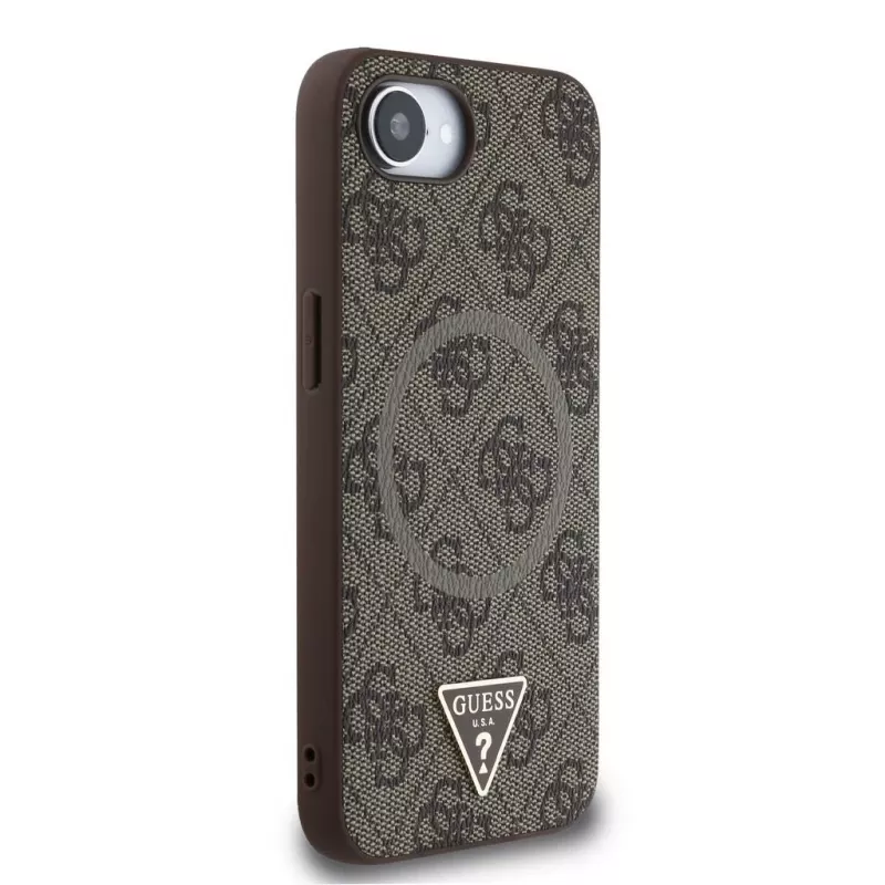 Guess 4G Ring Triangle Logo MagSafe puzdro pre iPhone 16e (hnedá)
