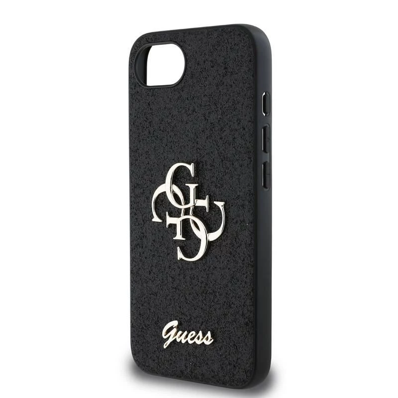 Guess Fixed Glitter Big 4G puzdro pre iPhone 16e (čierna)