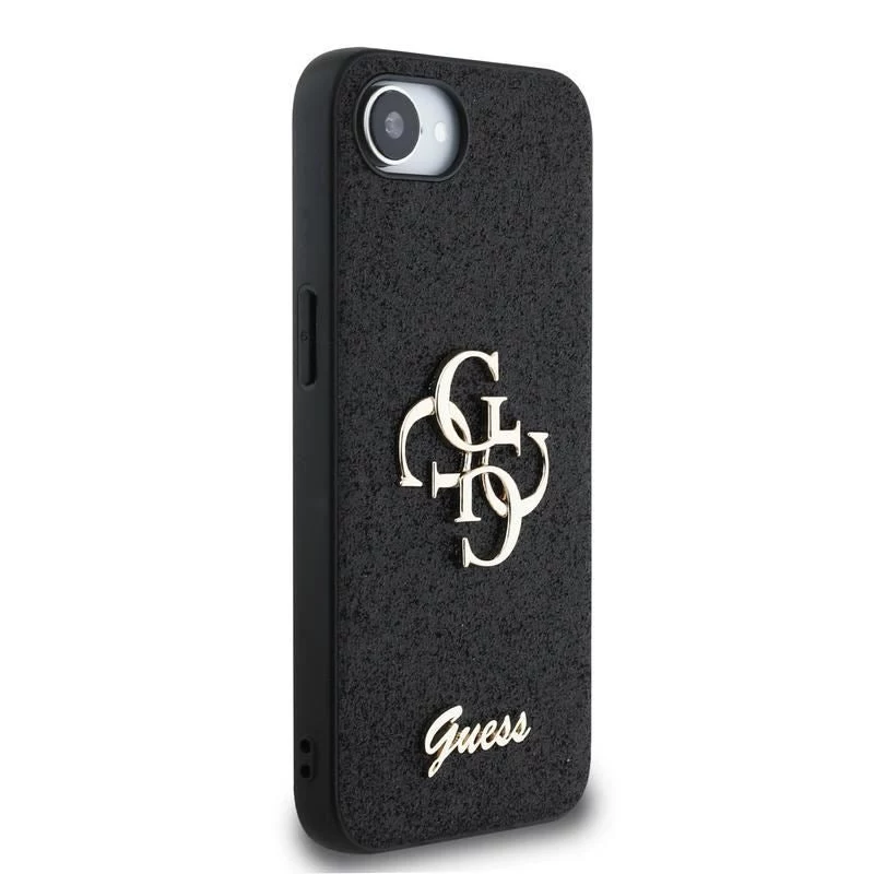 Guess Fixed Glitter Big 4G puzdro pre iPhone 16e (čierna)