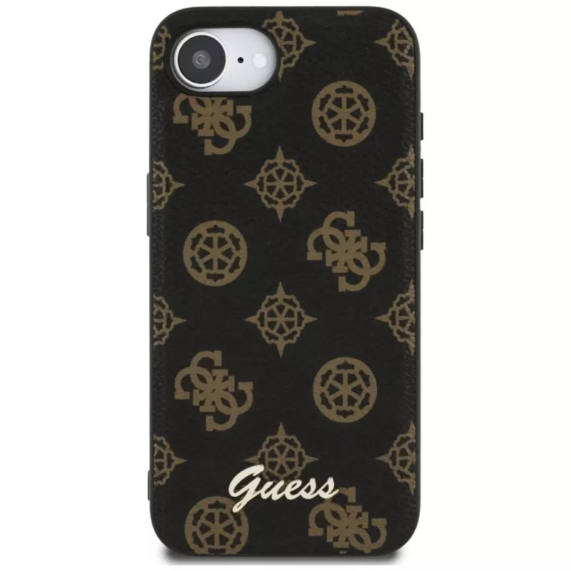 Guess Peony Script Logo MagSafe puzdro pre Apple iPhone 16e / 17e, čierna