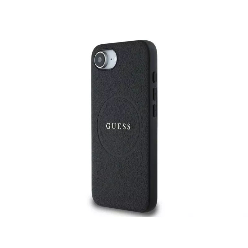 Guess Grained Ring MagSafe puzdro pre iPhone 16e (čierna)