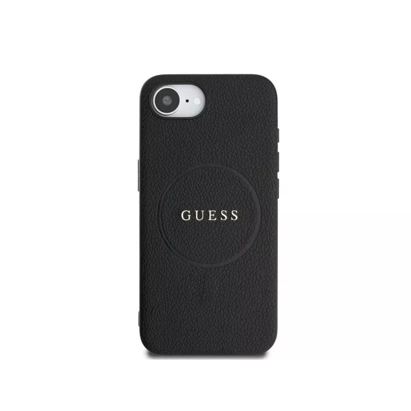 Guess Grained Ring MagSafe puzdro pre iPhone 16e (čierna)