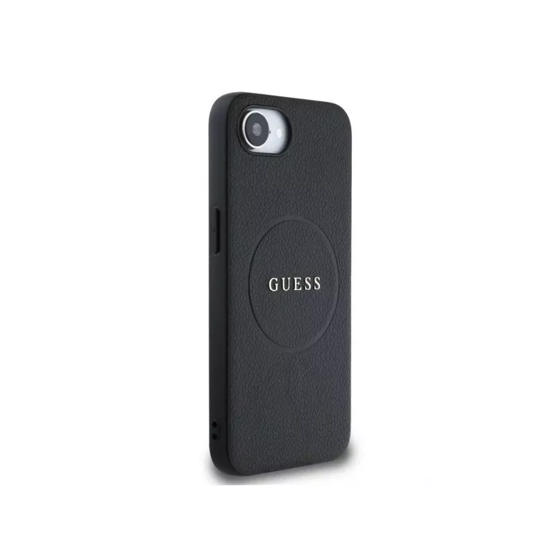 Guess Grained Ring MagSafe puzdro pre iPhone 16e (čierna)