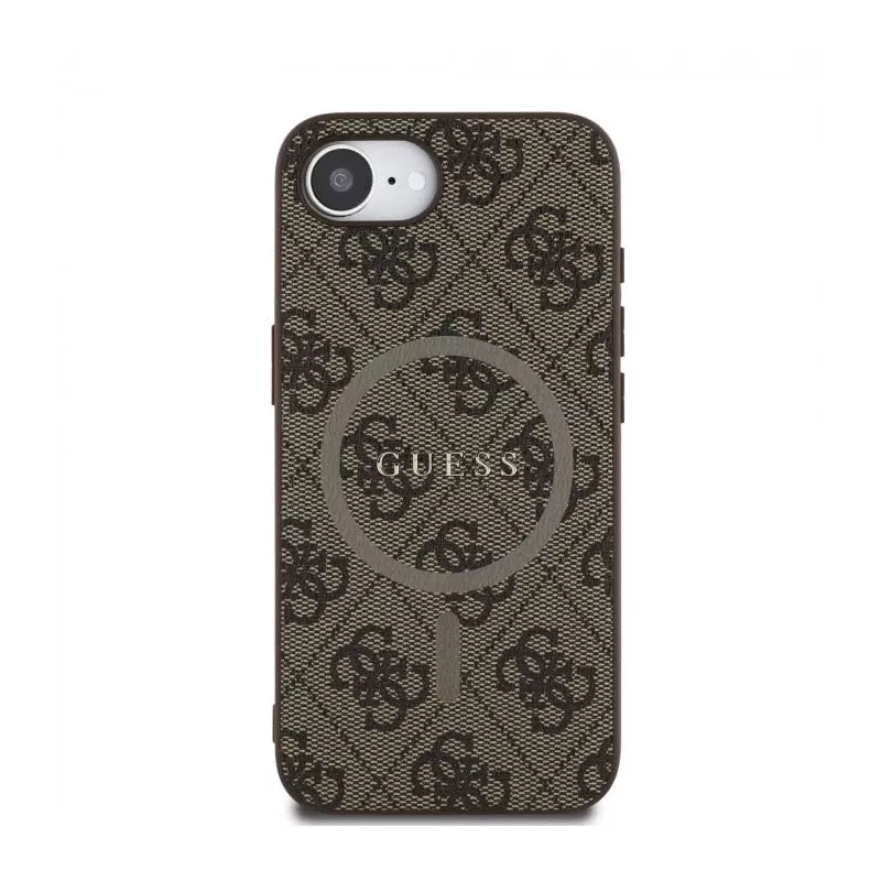 Guess 4G Ring Classic Logo MagSafe puzdro pre Apple iPhone 16e (hnedá)