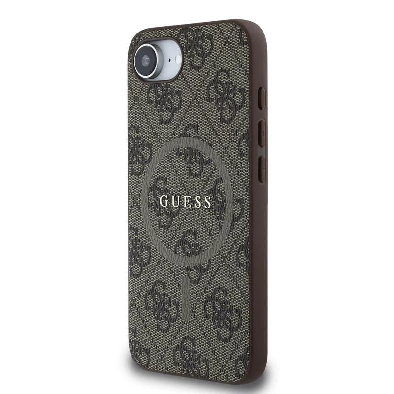 Guess 4G Ring Classic Logo MagSafe puzdro pre Apple iPhone 16e (hnedá)