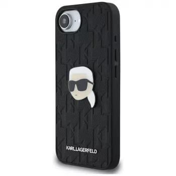 Karl Lagerfeld Monogram Karl Head Pin puzdro pre iPhone 16e / 17e, čierna