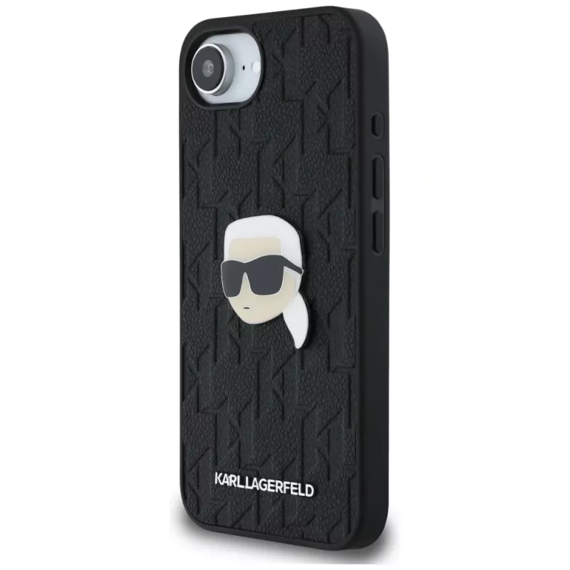 Karl Lagerfeld Monogram Karl Head Pin puzdro pre iPhone 16e / 17e, čierna