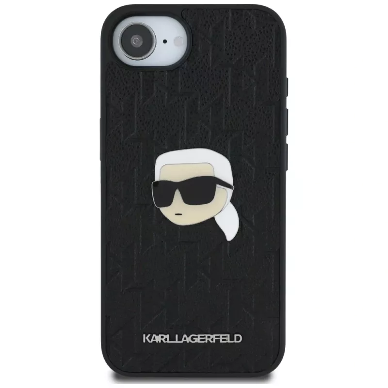 Karl Lagerfeld Monogram Karl Head Pin puzdro pre iPhone 16e / 17e, čierna